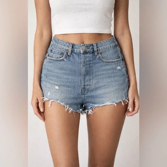 Reformation Dixie High Rise Denim Shorts Size 27 | Cut LY432 Raw Hem Jean Shorts - Picture 1 of 6